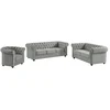 Image de Canapés 3 places 2 places et un fauteuil CHESTERFIELD - Velours gris clair