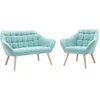 Image de Canapé 2 places et fauteuil en tissu vert d'eau CASERTA