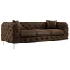 Image de Canapé 3 places chesterfield en microfibre aspect cuir vieilli EDWINA