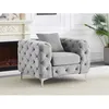 Image de Fauteuil chesterfield en velours gris clair EDWINA