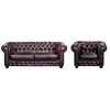 Image de Canapé chesterfield 3 places et un fauteuil BRENTON 100% cuir de buffle - Bordeaux