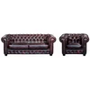 Image de Canapé chesterfield 3 places et un fauteuil BRENTON 100% cuir de buffle - Bordeaux
