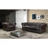 Image de Canapé chesterfield 3 places et un fauteuil BRENTON 100% cuir de buffle - Marron reflets châtains