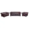 Image de Canapés chesterfield 3 places 2 places et un fauteuil BRENTON 100% cuir de buffle - Bordeaux