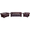 Image de Canapés chesterfield 3 places 2 places et un fauteuil BRENTON 100% cuir de buffle - Bordeaux