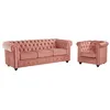 Image de Canapé 3 places et fauteuil CHESTERFIELD - Velours rose pastel