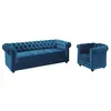 Image de Canapé 3 places et fauteuil CHESTERFIELD - Velours bleu canard