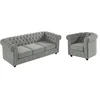 Image de Canapé 3 places et fauteuil CHESTERFIELD - Velours gris clair