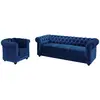 Image de Canapé 3 Places Et Fauteuil Chesterfield - Velours Bleu Roi
