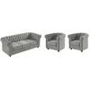 Image de Canapé 3 places et 2 fauteuils CHESTERFIELD - Velours gris clair