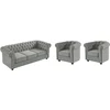 Image de Canapé 3 places et 2 fauteuils CHESTERFIELD - Velours gris clair