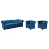 Image de Canapé 3 places et 2 fauteuils CHESTERFIELD - Velours bleu canard