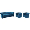 Image de Canapé 3 places et 2 fauteuils CHESTERFIELD - Velours bleu canard
