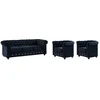 Image de Canapé 3 places et 2 fauteuils CHESTERFIELD - Velours noir et boutons effet cristal