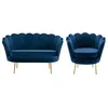 Image de Canapé 2 places et fauteuil coquillage en velours bleu nuit DANDELION