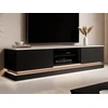 Image de Meuble TV 2 tiroirs et 2 niches avec LEDs en MDF - Noir et effet marbre blanc - DEVIKA
