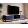 Image de Meuble TV 2 tiroirs et 2 niches avec LEDs en MDF - Bleu et effet marbre blanc - DEVIKA
