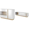 Image de Ensemble buffet et meuble TV blanc brillant et naturel - Séjour lumineux MURARI