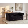 Image de Canapé 2 places en velours noir et boutons effet cristal CHESTERFIELD