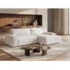 Image de Canapé d'angle droit convertible en tissu chiné crème DAVISO