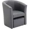 Image de Fauteuil cabriolet et pouf en simili gris JOVANA