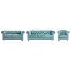 Image de Canapés 3 places et 2 places et fauteuil en velours bleu pastel CHESTERFIELD