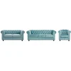 Image de Canapés 3 places et 2 places et fauteuil en velours bleu pastel CHESTERFIELD