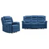 Image de Canapé 3 places et fauteuil relax électrique en tissu bleu BUROLO