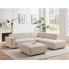 Image de Grand canapé d'angle droit et pouf en velours côtelé beige BORORE