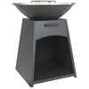 Image de Barbecue plancha brasero à charbon et bois avec rangement en acier - L81 x l81 x H96 cm - Noir - CORVERA