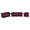 Image de Canapés 3 places 2 places et fauteuil en velours pourpre CHESTERFIELD