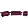 Image de Canapés 3 places, 2 places et fauteuil en velours pourpre CHESTERFIELD