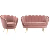 Image de Canapé 2 places et fauteuil coquillage en velours rose DANDELION