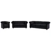 Image de Canapés 3 places, 2 places et fauteuil en velours noir et boutons effet cristal CHESTERFIELD