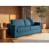 Image de Canapé 3 places convertible express en tissu bleu - Couchage 140 cm - Matelas 14 cm DONETO