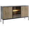 Image de Buffet 3 portes avec LEDs en MDF et verre fumé - Noir et Naturel - OVILA
