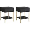 Image de Lot de 2 tables de chevet 1 tiroir - MDF et métal - Noir et doré - MILAVIA