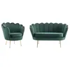 Image de Canapé 2 places et fauteuil coquillage en velours vert sapin DANDELION