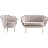 Image de Canapé 2 places et fauteuil coquillage en velours taupe DANDELION