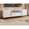 Image de Meuble TV avec 2 portes 1 tiroir et 1 niche - Blanc brillant et Doré - MARZIALO