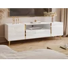 Image de Meuble TV avec 2 portes, 1 tiroir et 1 niche - Blanc brillant et Doré - MARZIALO