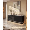 Image de Buffet 3 portes avec LEDs en MDF - Noir et effet marbre blanc - DEVIKA