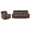 Image de Canapé 3 places et fauteuil relax électrique en microfibre aspect cuir vieilli marron ORTIANO