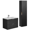 Image de Meuble de salle de bain suspendu strié avec vasque à encastrer et colonne - Noir - 80 cm - ZEVARA