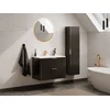 Image de Meuble de salle de bain suspendu strié avec vasque à encastrer et colonne - Noir - 80 cm - ZEVARA