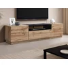 Image de Meuble TV avec 2 portes, 1 tiroir et 1 niche - Naturel clair et Noir - CEMILINA
