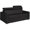 Image de Canapé 3 places convertible express en cuir de buffle noir - Couchage 140 cm - Matelas 14 cm VIZIR