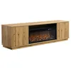 Image de Meuble TV 2 portes en MDF avec effet cheminée à LEDs - Naturel et Noir - YEVINA