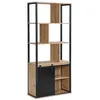 Image de Bibliothèque avec rangements et 1 porte coulissante en MDF et acier - Naturel et Noir - YALENA