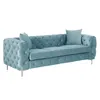 Image de Canapé 3 places chesterfield en velours bleu pastel EDWINA